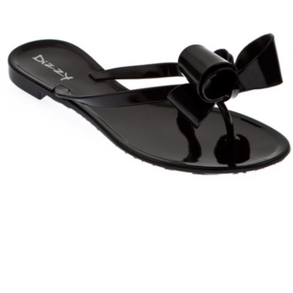 *NEW* Dizzy Black Bow Jelly Thong Sandals